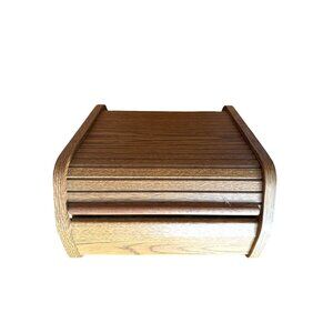 Vintage Wooden Tambour Door Cassette Tape Holder With Adjustable Dividers